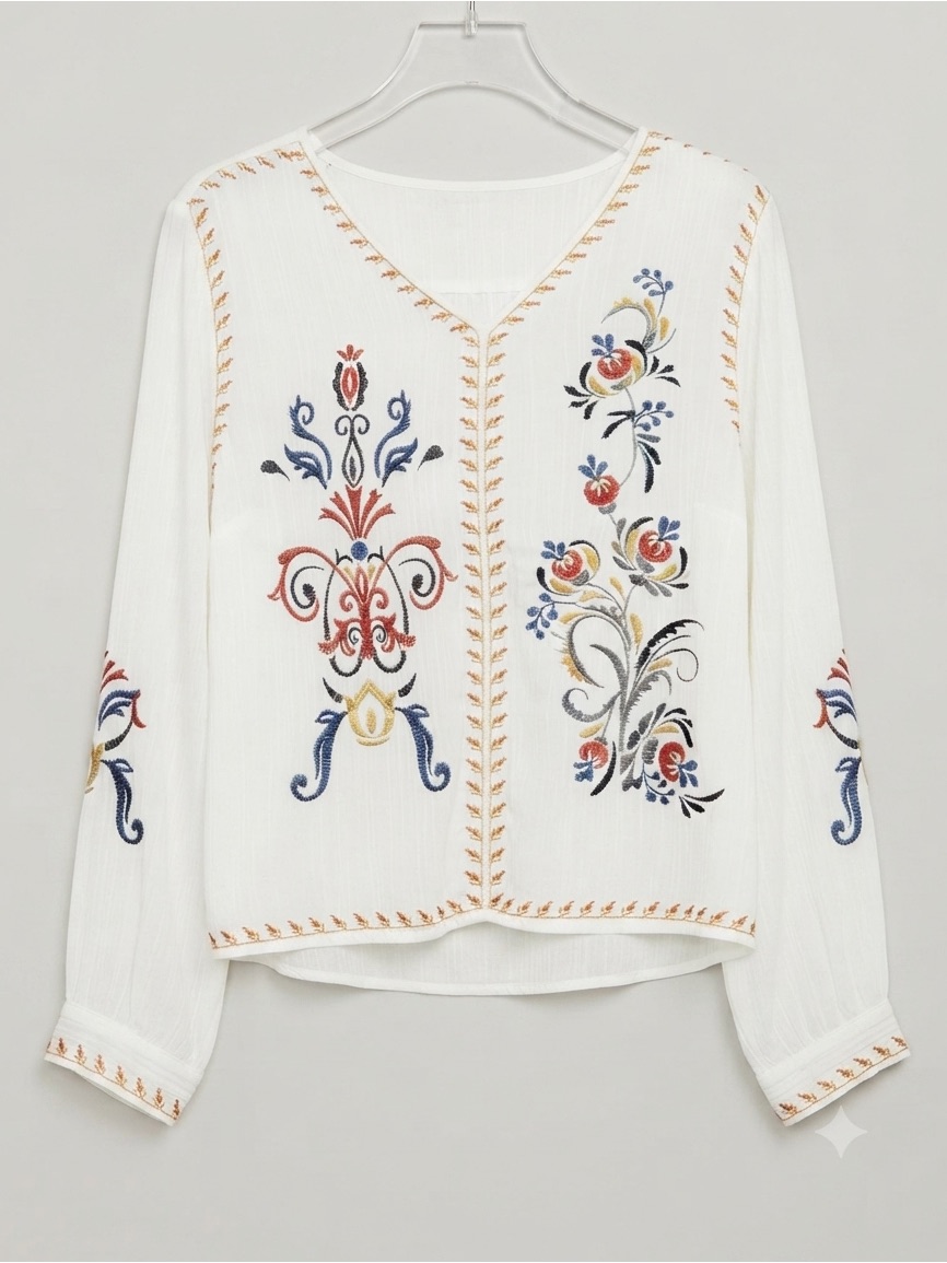 Liv Los Angeles White Embroidered Boho Top - Multicolor Floral